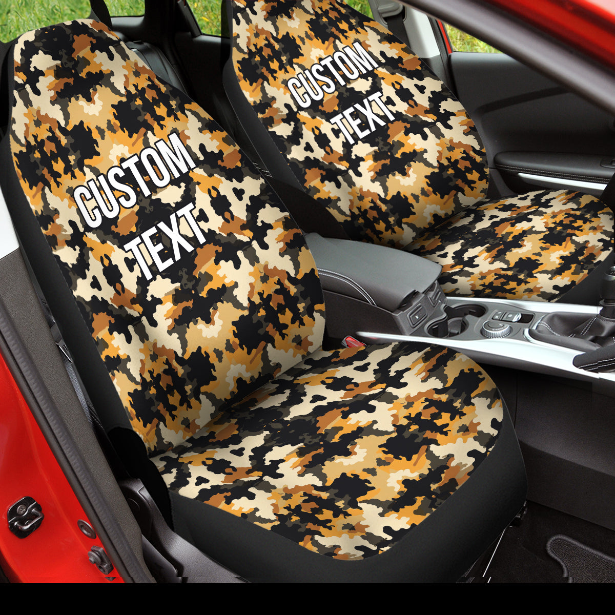 Personalized Custom Camo Car Seat Covers Yellow and Black Camouflage Set of 2 Seat Protectors Universal Fit For Car SUV Bucket Seats, Camo 11 - Delicate Leather