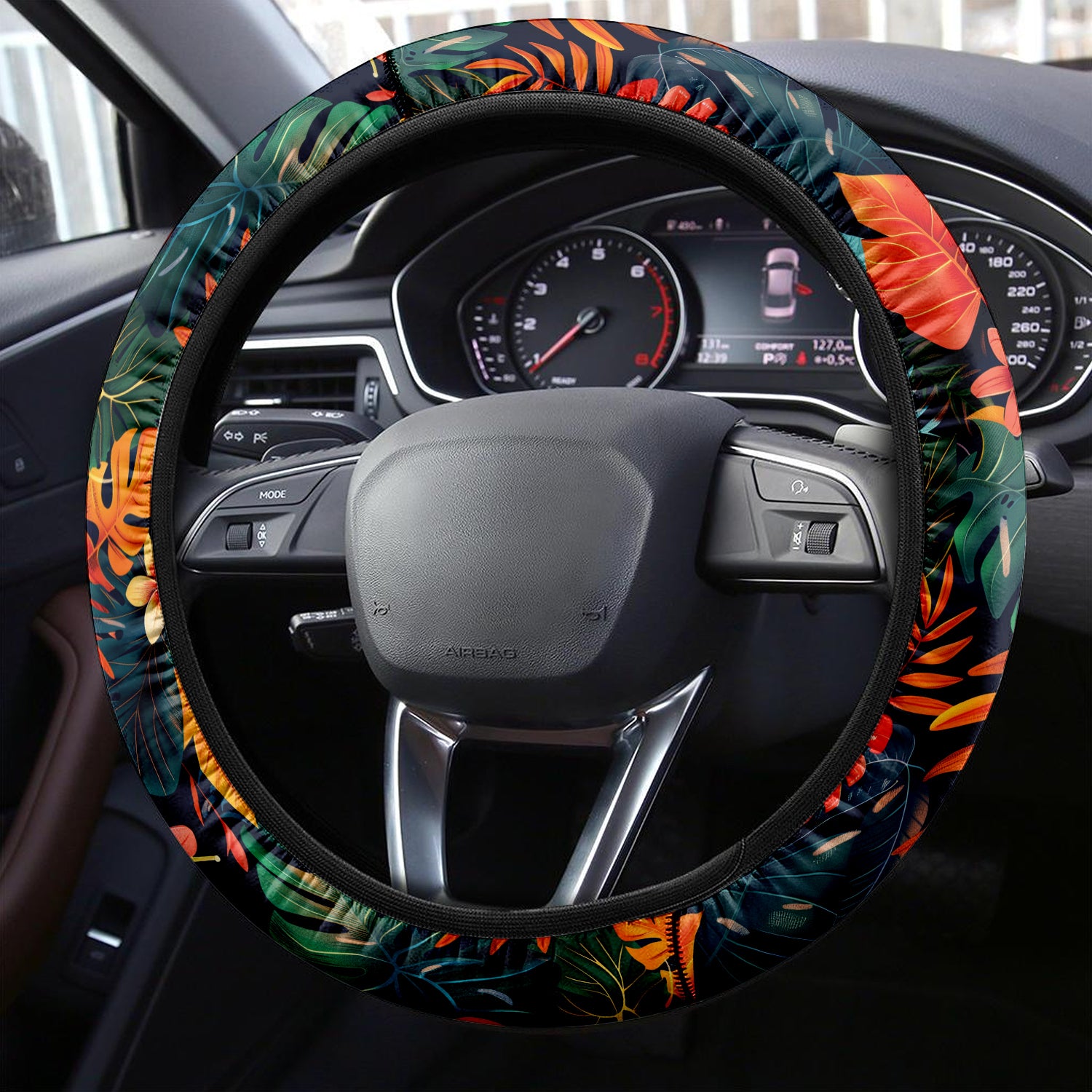Tropical Rainforest, Forest Botanical, Car Steering Wheel Cover Update Version, Forest Botanical Custom-Fit for Car, Premium Leather Car Steering Wheel Cover , Car Accessories, Tropical 05 - Delicate Leather
