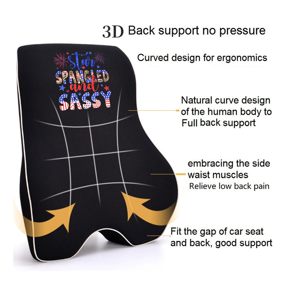 Star Spangled And Sassy Lumbar Support Cushion for Car and Headrest Neck Pillow Kit, Custom For Cars, Ergonomically Design for Car Seat, Car Accessories, 4th of July 06 - Delicate Leather
