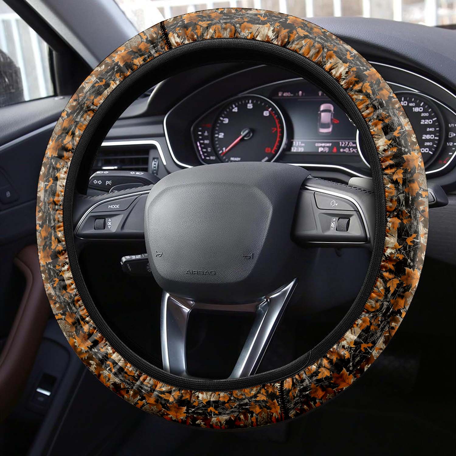 Car Steering Wheel Cover Update Version, Orange Camo Camouflage Custom-Fit for Car, Premium Leather Car Steering Wheel Cover , Car Accessories, Camo 13 - Delicate Leather