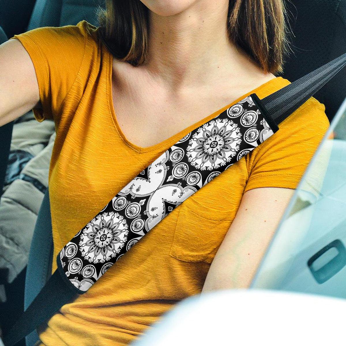 Mandala  Boho Seat Belt Covers (2PCS) , Microfiber Leather Seat Belt Shoulder Pads for More Comfortable Driving, Boho 16 - Delicate Leather