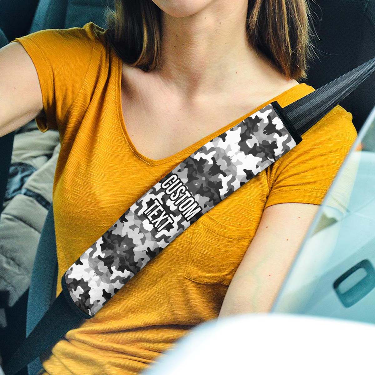 Personalized Custom Camo Seat Belt Covers (2PCS) Black And White Camouflage, Microfiber Leather Seat Belt Shoulder Pads for More Comfortable Driving, Camo 03