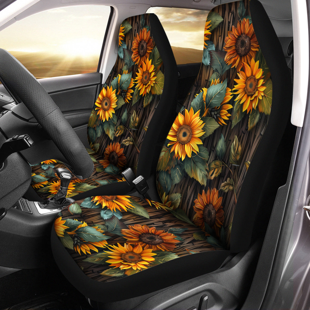 Sunflower Car Seat Cover for Women Men, Auto Seat Cover 2 Piece Stretchy Breathable Bucket Vehicles Seat Cover for Cars Front Seats for SUV Cars, Yellow and Brown, Sunflower2
