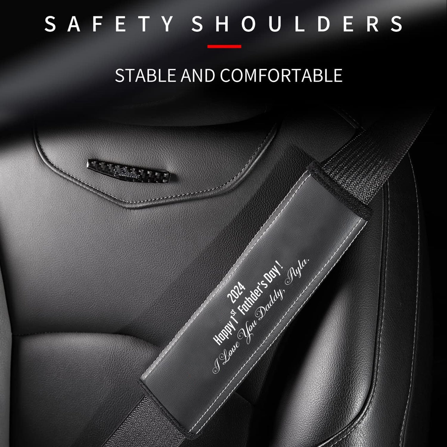 Personalized Car Seat Belt Covers (2PCS), Custom For Your Cars, I Love You Daddy, Happy Father's Day, Microfiber Leather Seat Belt Shoulder Pads for More Comfortable Driving, Car Accessories, Gift for Daddy - Delicate Leather