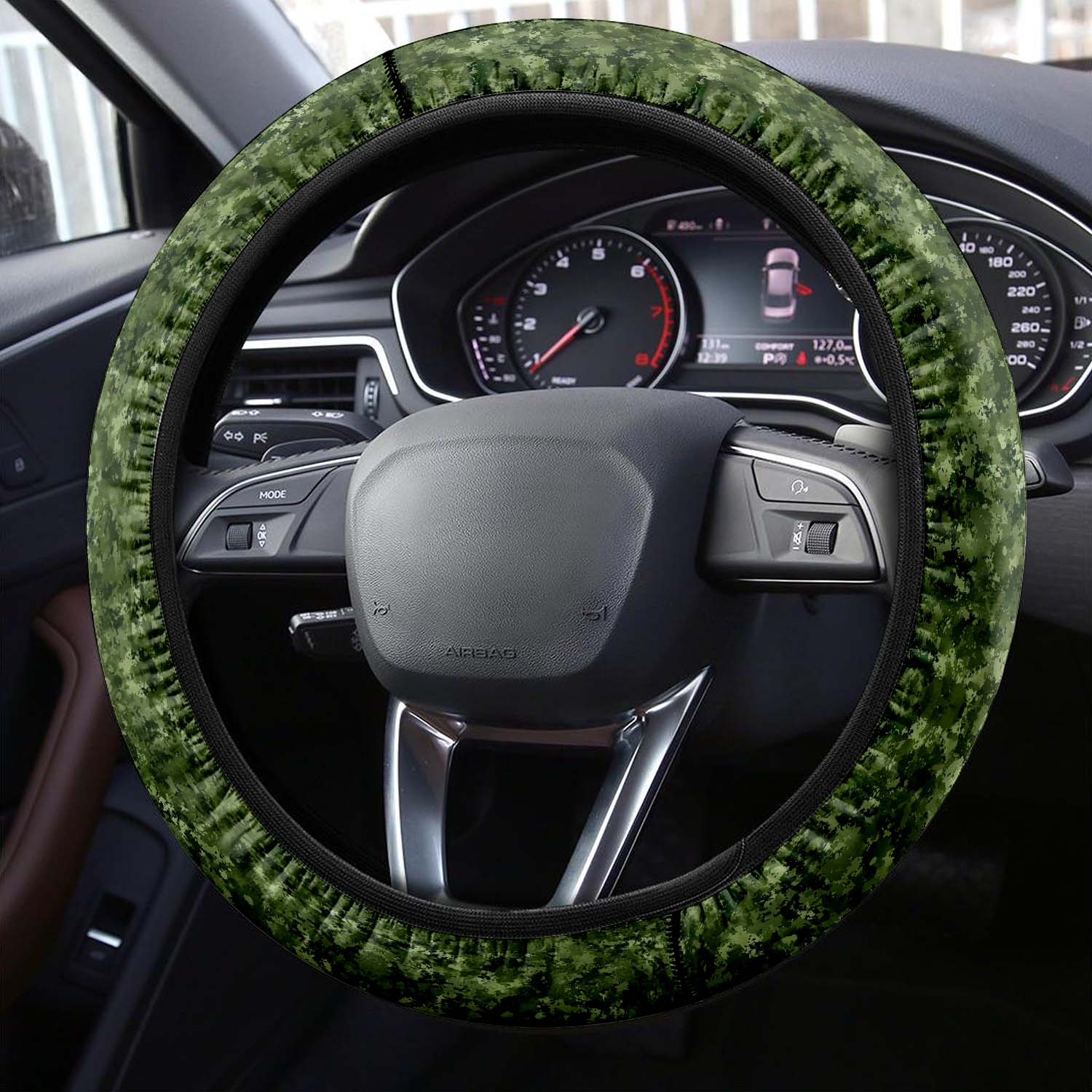 Car Steering Wheel Cover Update Version, Green Camo Camouflage Custom-Fit for Car, Premium Leather Car Steering Wheel Cover , Car Accessories, Camo 06 - Delicate Leather