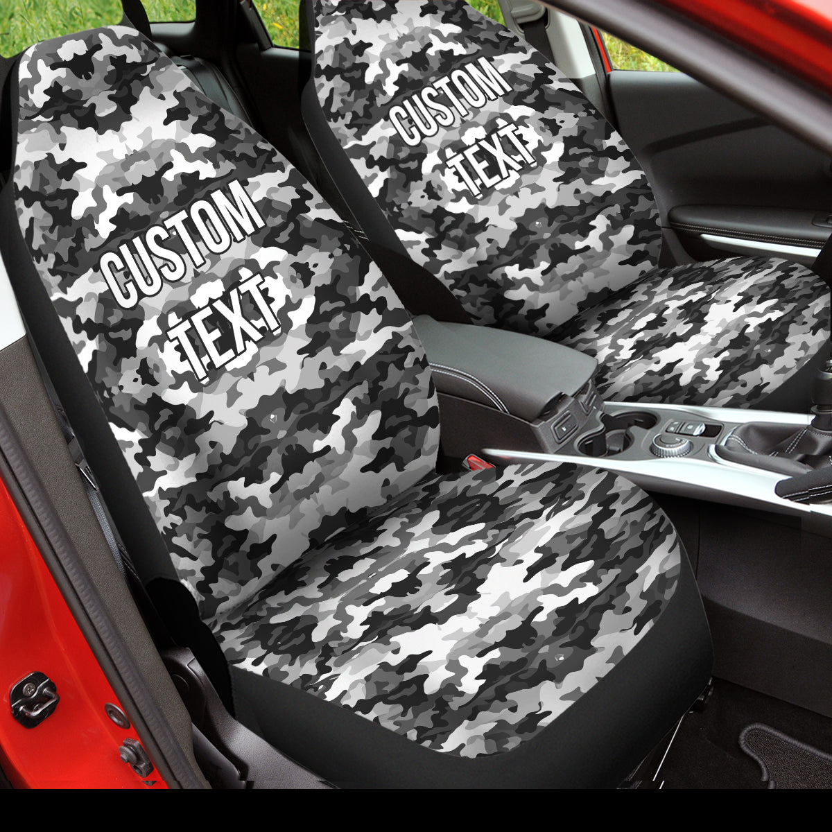 Personalized Custom Camo Car Seat Covers Drak Gray And White Camouflage Set of 2 Seat Protectors Universal Fit For Car SUV Bucket Seats, Camo 03 - Delicate Leather