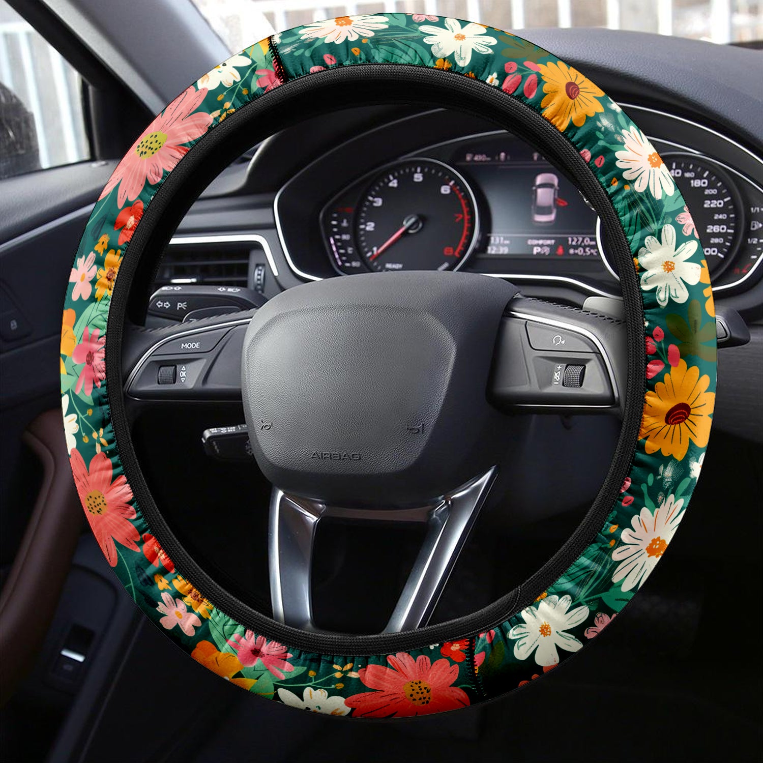 Tropical Rainforest, Forest Botanical, Flower Car Steering Wheel Cover Update Version, Forest Botanical Custom-Fit for Car, Premium Leather Car Steering Wheel Cover , Car Accessories, Tropical 09 - Delicate Leather