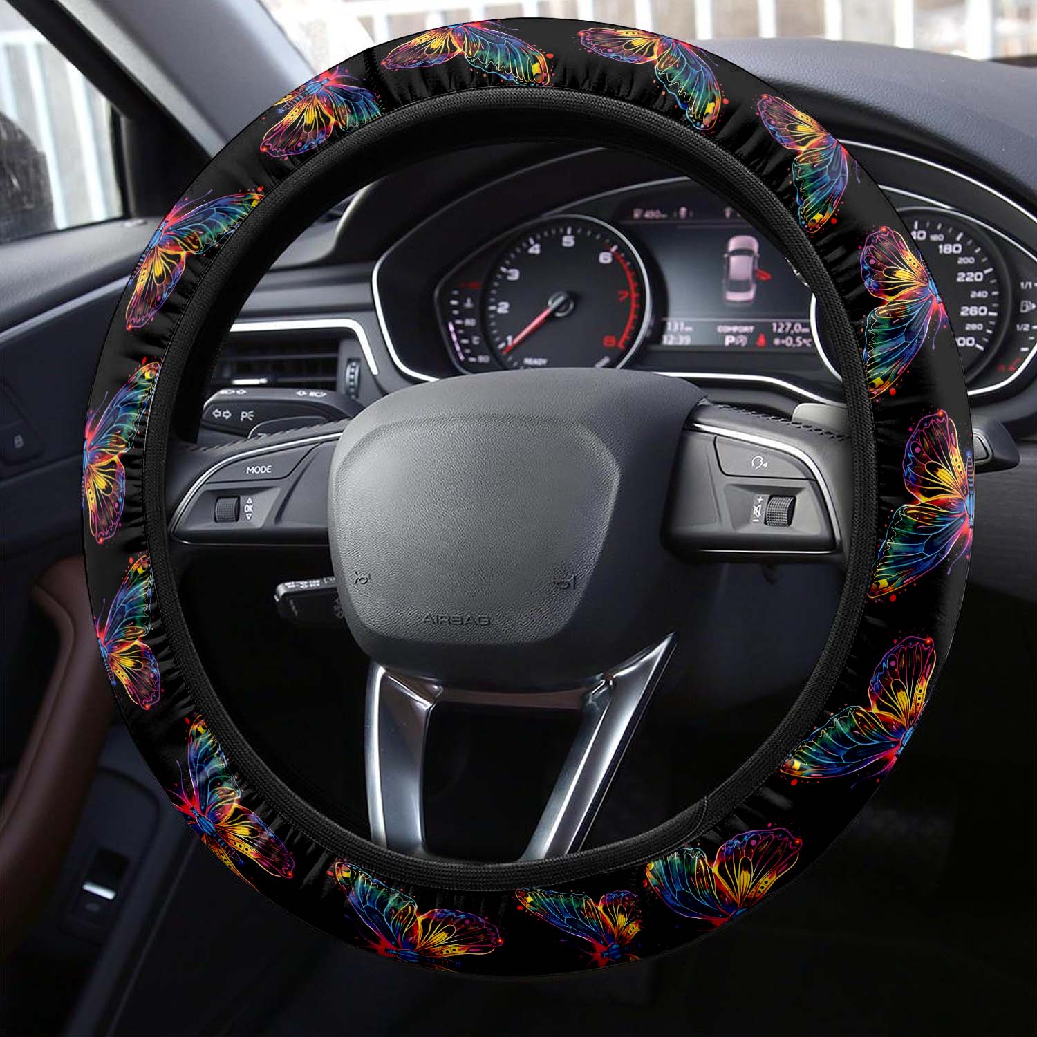 Faux Embroidery Car Steering Wheel Cover Update Version, Universal Fit Embroidered Butterfly, Premium Leather Car Steering Wheel Cover , Car Accessories, Butterfly 06 - Delicate Leather