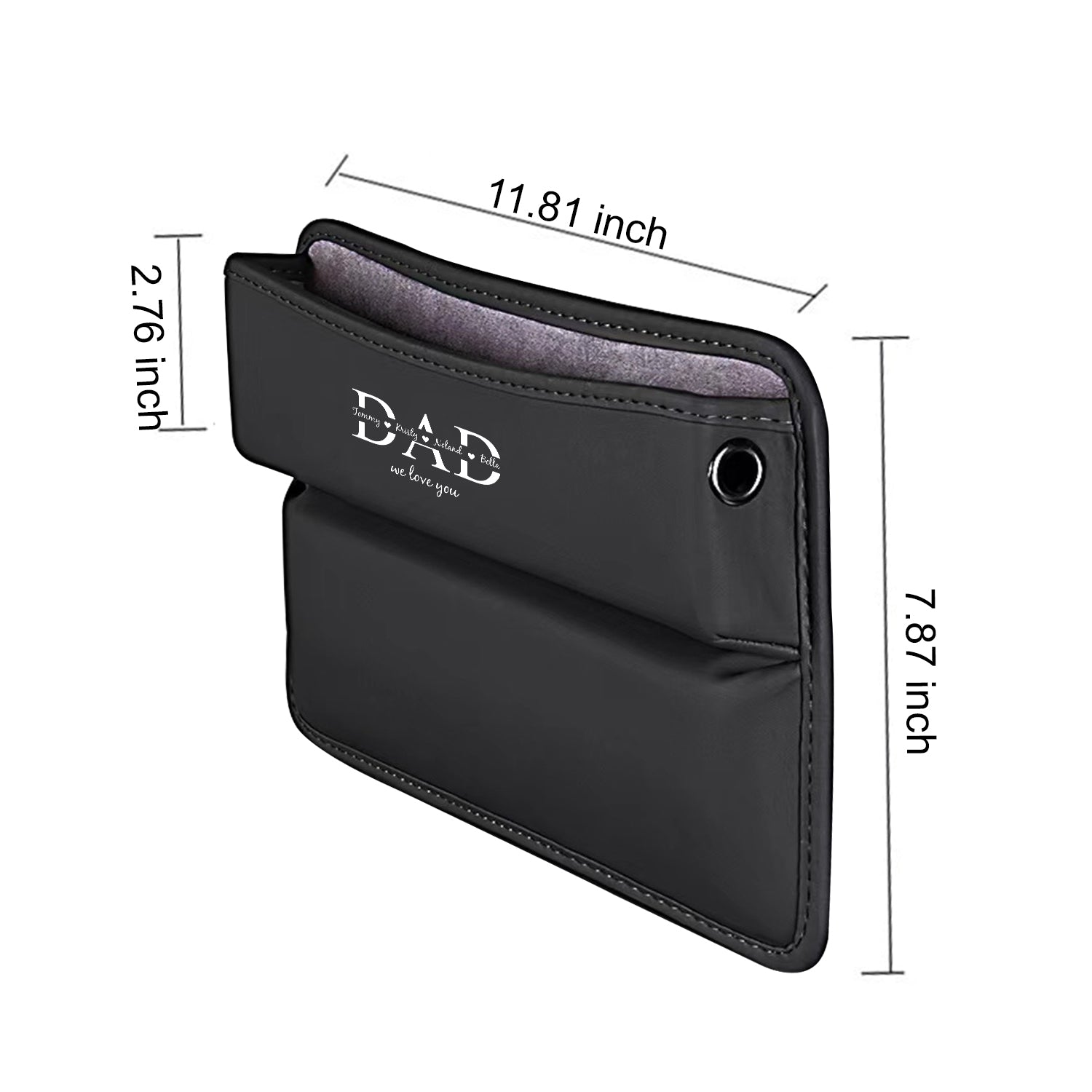 Personalized Car Seat Gap Filler Organizer, Happy Father's Day, Custom FIt For Your Cars, Multifunctional PU Leather Console Side Pocket Organizer for Cellphones, Cards, Wallets, Keys, Gift for Daddy - Delicate Leather