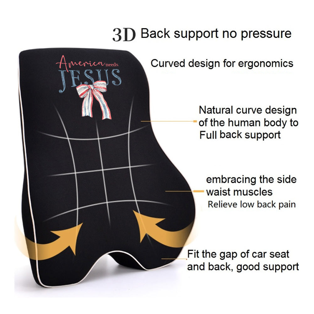 America Needs Jesus Lumbar Support Cushion for Car and Headrest Neck Pillow Kit, Custom For Cars, Ergonomically Design for Car Seat, Car Accessories, 4th of July 04 - Delicate Leather