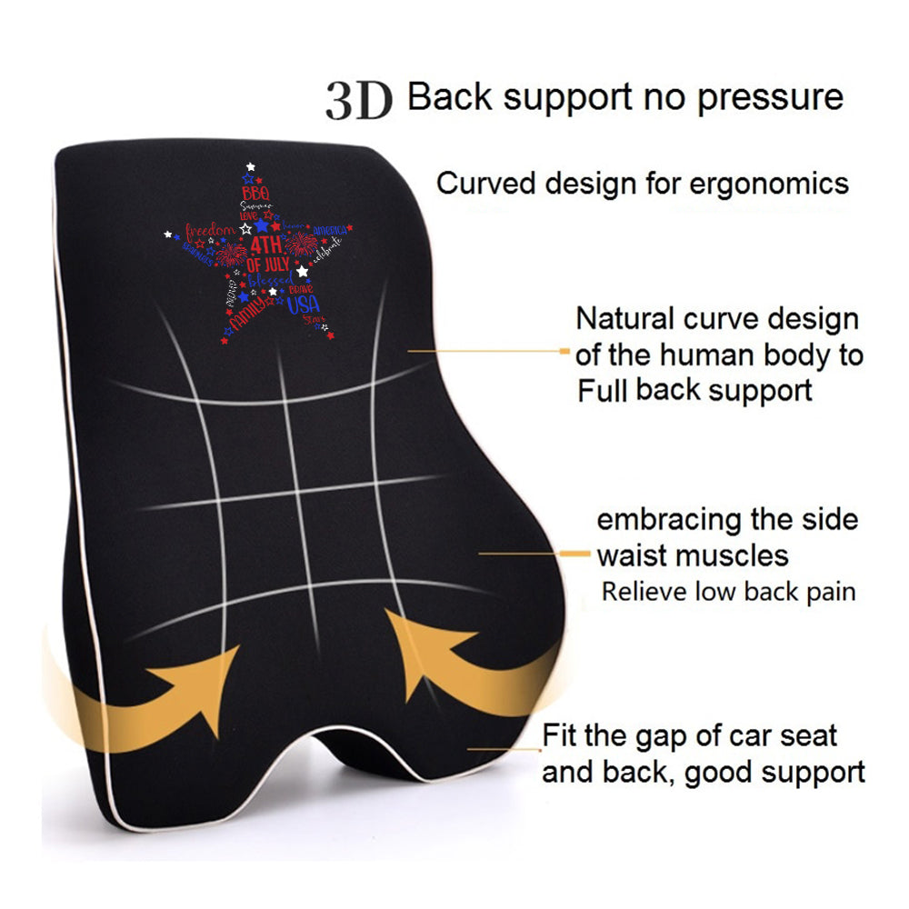 Fourth of July Lumbar Support Cushion for Car and Headrest Neck Pillow Kit, Custom For Cars, Ergonomically Design for Car Seat, Car Accessories, American Flag Star 07 - Delicate Leather