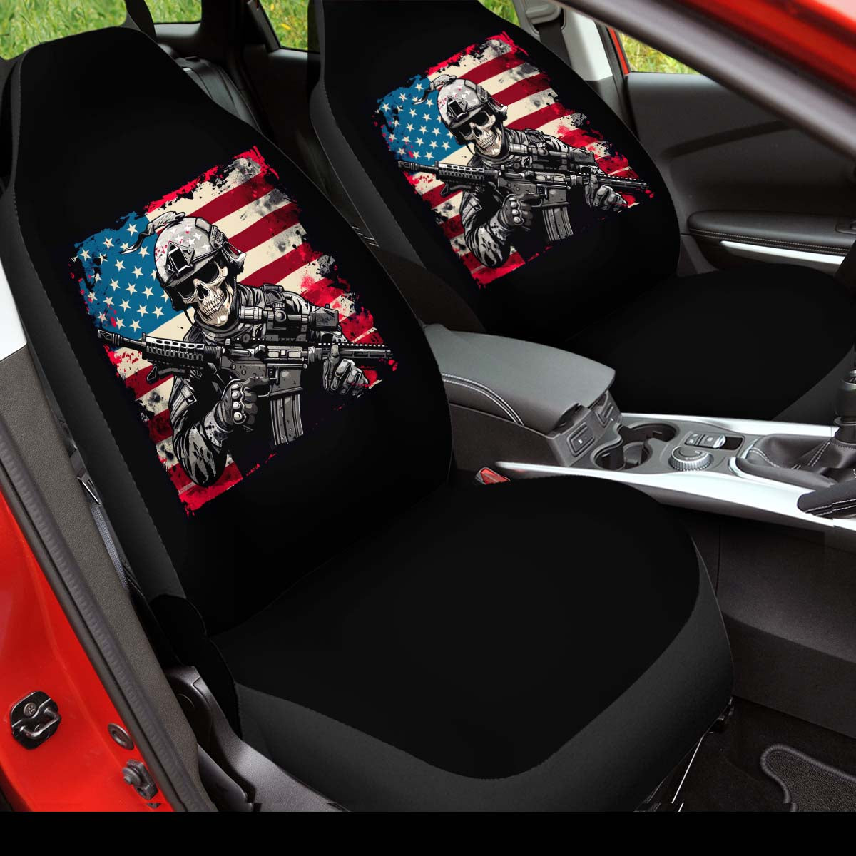 Police Skull Flag Car Seat Cover, Girl Riding Horse In The Desert , Front Seat Protector, For SUV, Car Accessories For Unisex, American Flag Car Seat Cover, Gift 10 - Delicate Leather