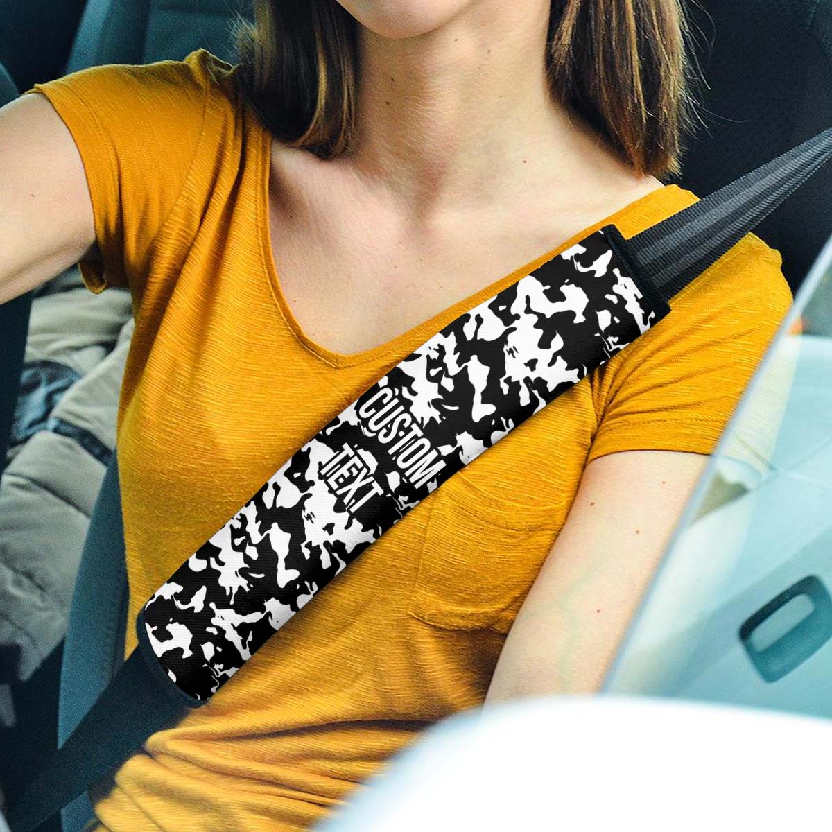 Personalized Custom Camo Seat Belt Covers (2PCS) Black And White Camouflage, Microfiber Leather Seat Belt Shoulder Pads for More Comfortable Driving, Camo 05 - Delicate Leather