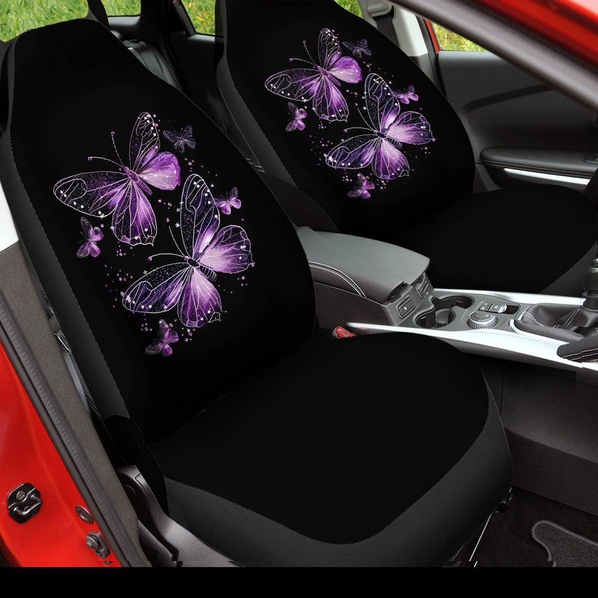 Faux Embroidery Car Seat Covers for Women, Universal Fit Embroidered Purple Butterfly Seat Covers Full Set, Pretty Sequins Purple Butterflies Seat Covers for Car, Gift 06