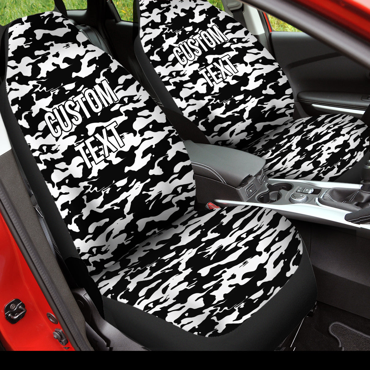 Personalized Custom Camo Car Seat Covers Black And White Camouflage Set of 2 Seat Protectors Universal Fit For Car SUV Bucket Seats, Camo 05 - Delicate Leather