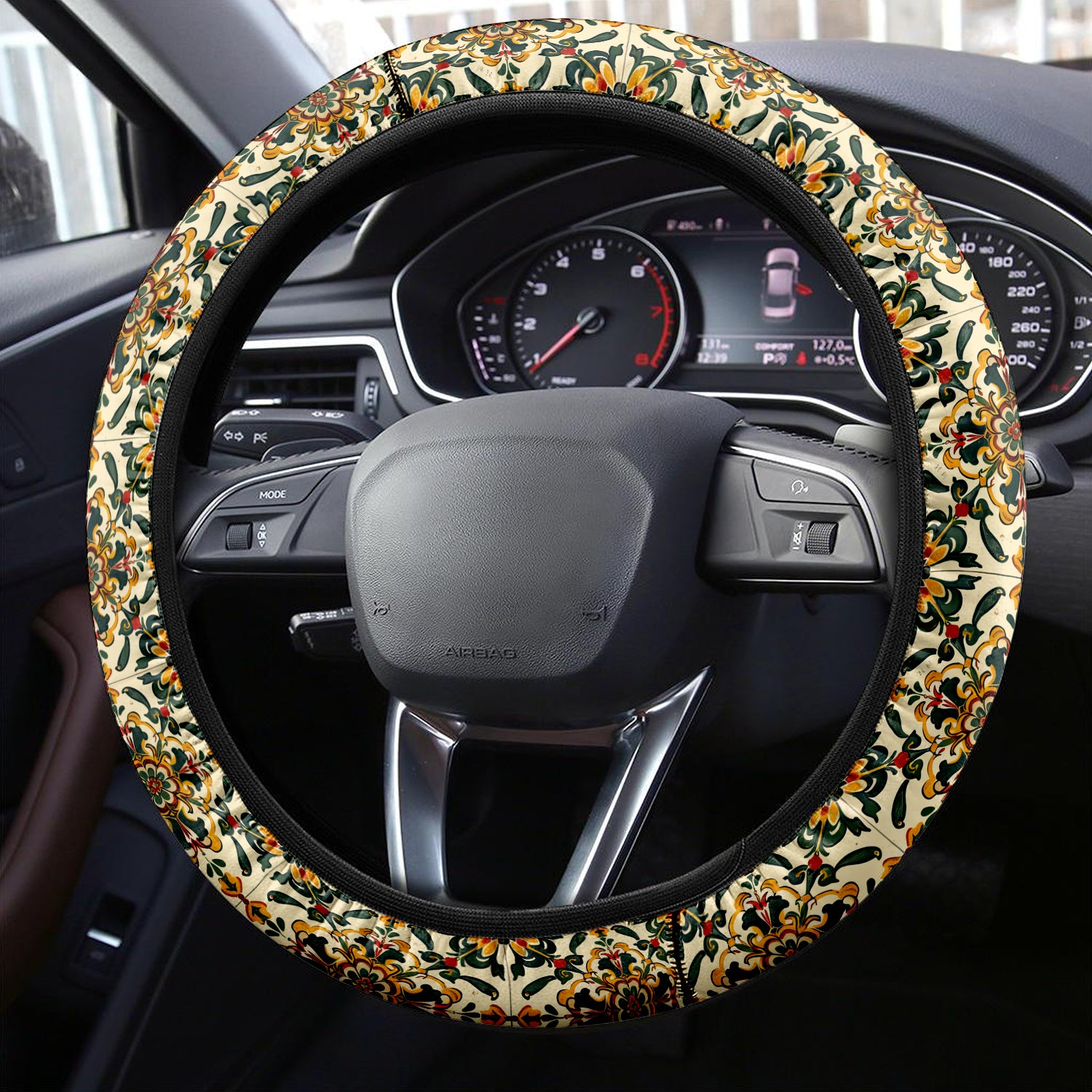Mandala  Boho Car Steering Wheel Cover Update Version, Forest Botanical Custom-Fit for Car, Premium Leather Car Steering Wheel Cover , Car Accessories, Boho 04 - Delicate Leather