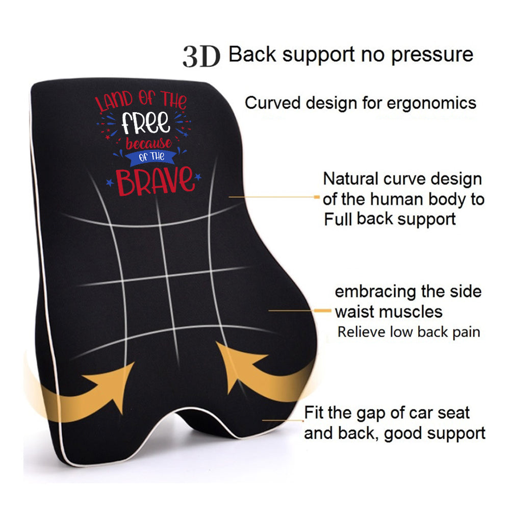 Land Of The Free, Because Of Brave Lumbar Support Cushion for Car and Headrest Neck Pillow Kit, Custom For Cars, Ergonomically Design for Car Seat, Car Accessories, Retro 4th of July 03 - Delicate Leather