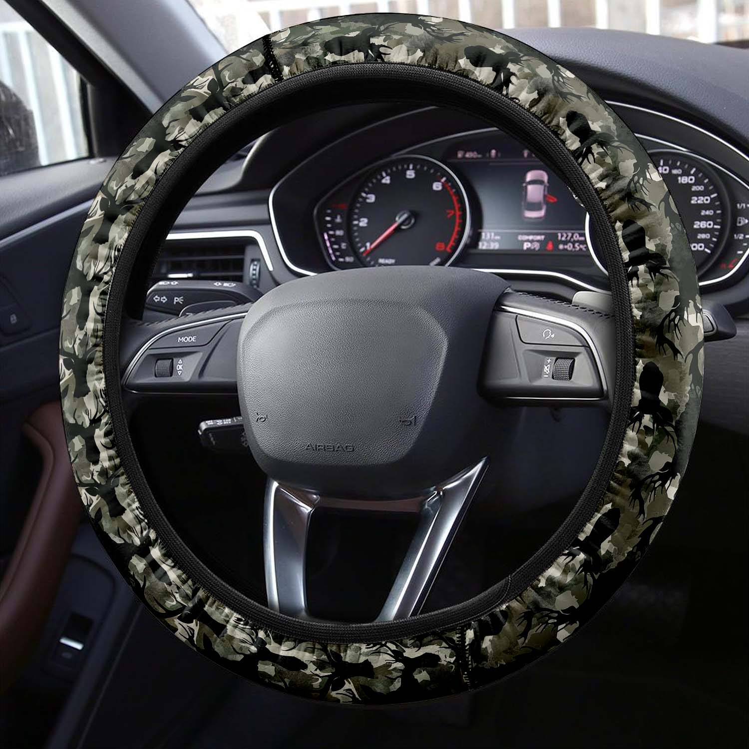 Car Steering Wheel Cover Update Version, Green Camo Camouflage Custom-Fit for Car, Premium Leather Car Steering Wheel Cover , Car Accessories, Camo 12 - Delicate Leather