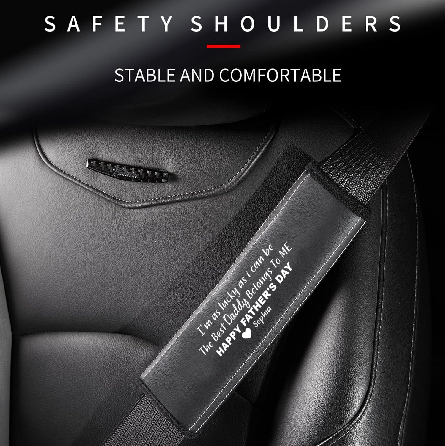 Personalized Car Seat Belt Covers (2PCS), Custom For Your Cars, Happy Father's Day, Microfiber Leather Seat Belt Shoulder Pads for More Comfortable Driving, Car Accessories, Gift for Daddy - Delicate Leather