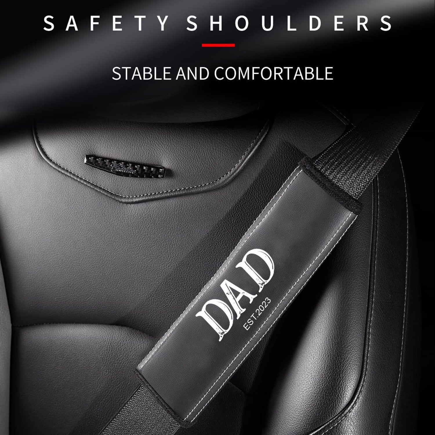 Personalized Car Seat Belt Covers (2PCS), Custom For Your Cars, Microfiber Leather Seat Belt Shoulder Pads for More Comfortable Driving, Daddy Est Year Car Seat Belt, Happy Fist Father's Day, Car Accessories - Delicate Leather