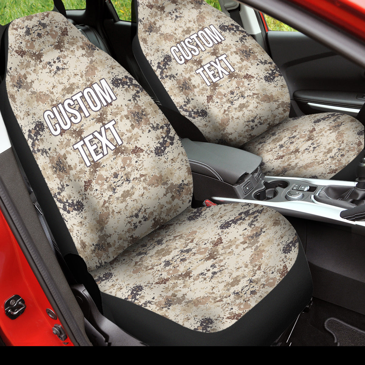Personalized Custom Camo Car Seat Covers Beige Camouflage Set of 2 Seat Protectors Universal Fit For Car SUV Bucket Seats, Camo 07 - Delicate Leather