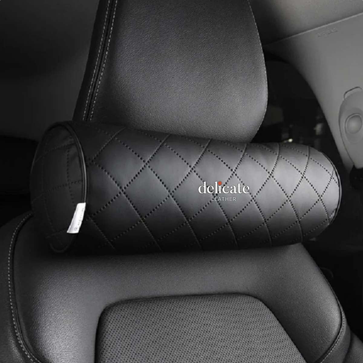 New Car Neck Pillow with Diamond Embossed Design for Universal Auto Safety and Comfort. - Delicate Leather