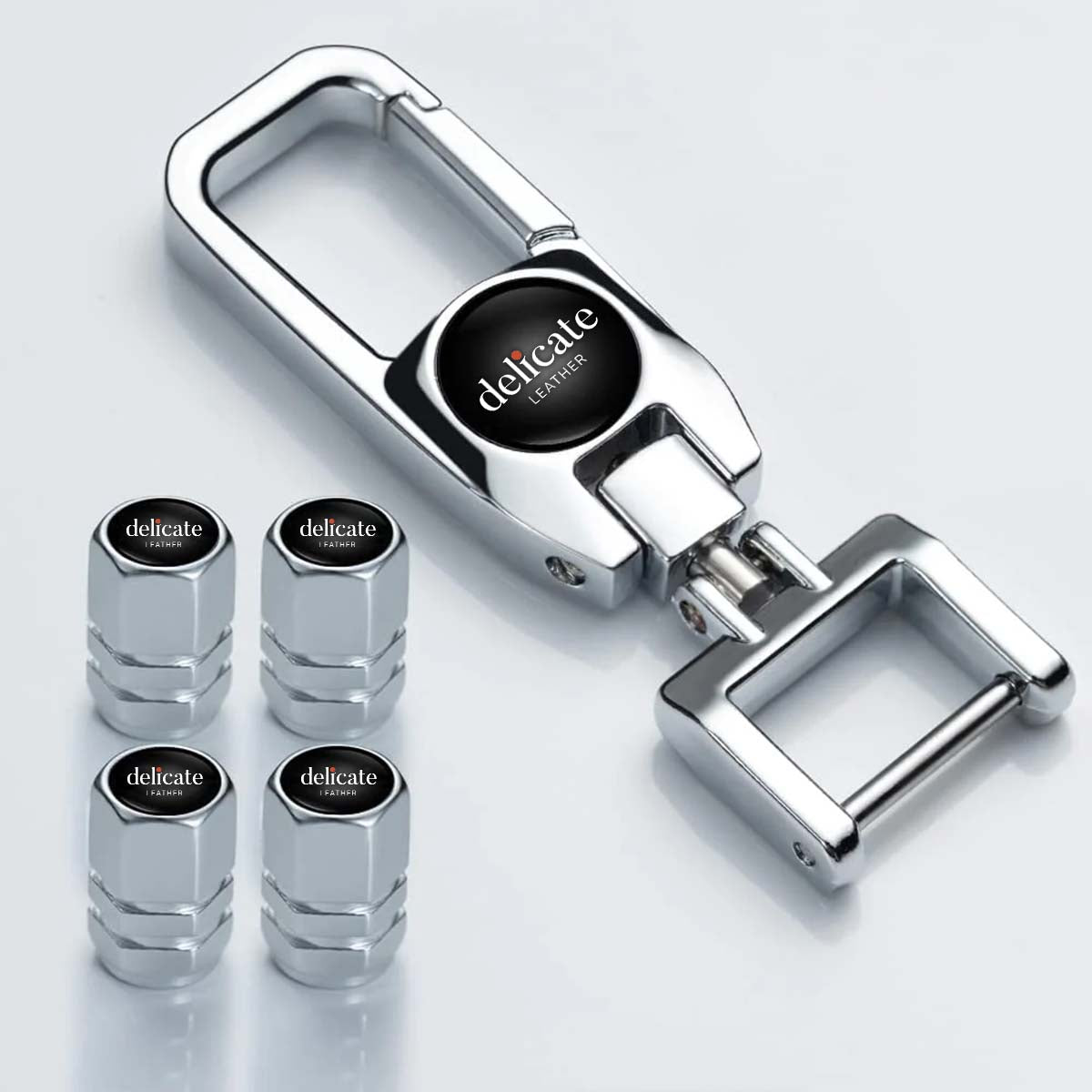 Metal Car Wheel Tire Valve Stem Caps with Keychain Replacement Key Chain Car Logo Keychains car Accessories - Delicate Leather