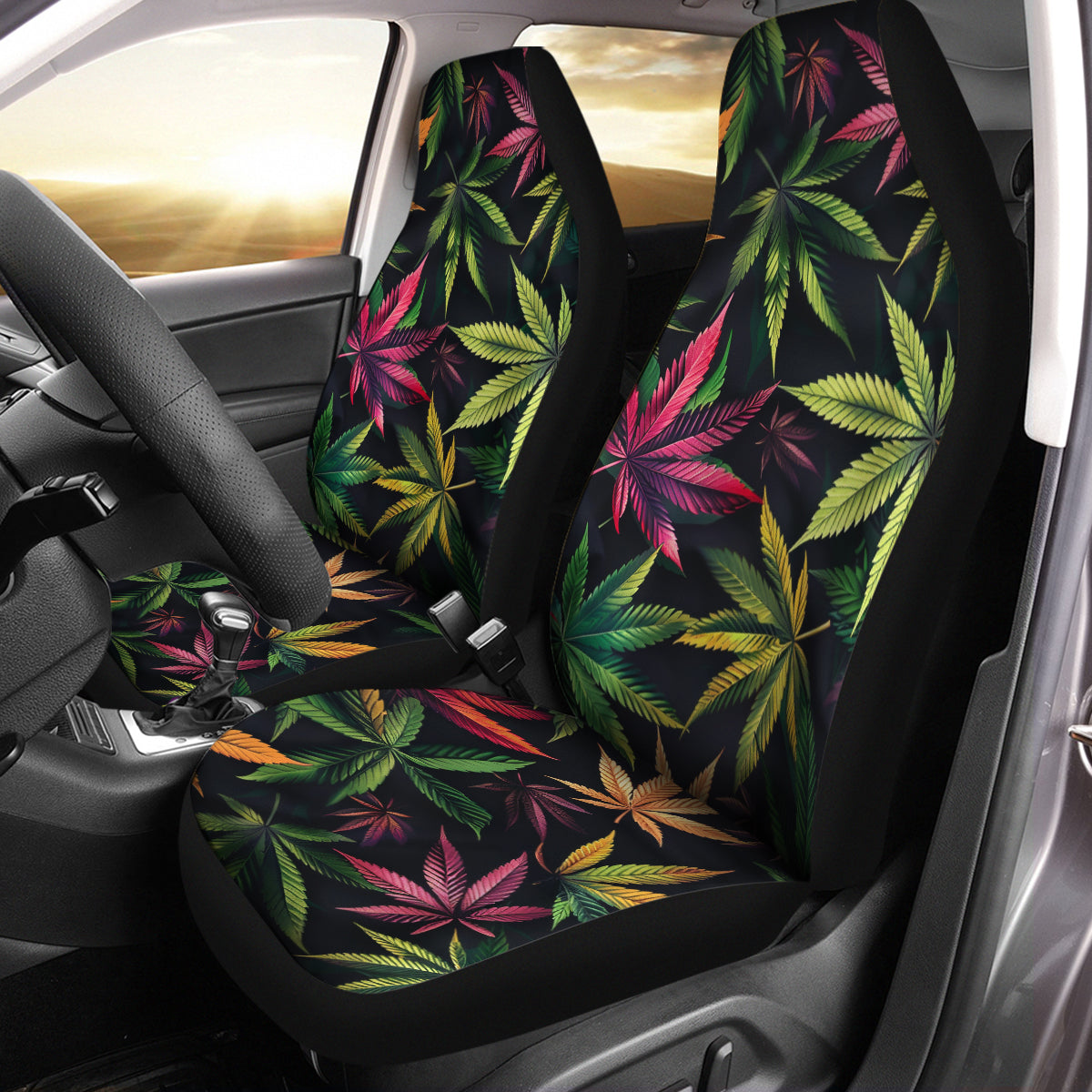 Tropical Leaf Car Seat Cover, Stretchy Car Seat Protector Cover for Women Men, Comfortable 2 Piece Car Seat Covers Universal Fit for Most Vehicle Cars, Purple and Green , Tropical 2 - Delicate Leather