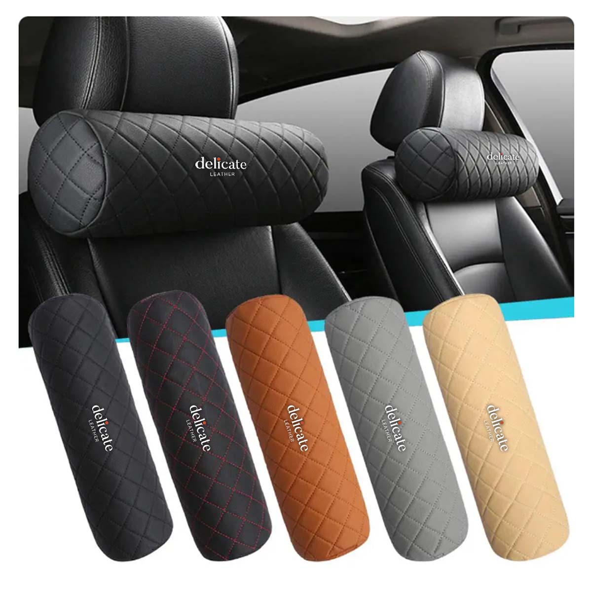 Premium Leather Memory Foam Car Seat Neck Pillow: A Luxurious Cervical Pillow for Enhanced Comfort and Support in Both Car Seats and Office Chairs - Delicate Leather