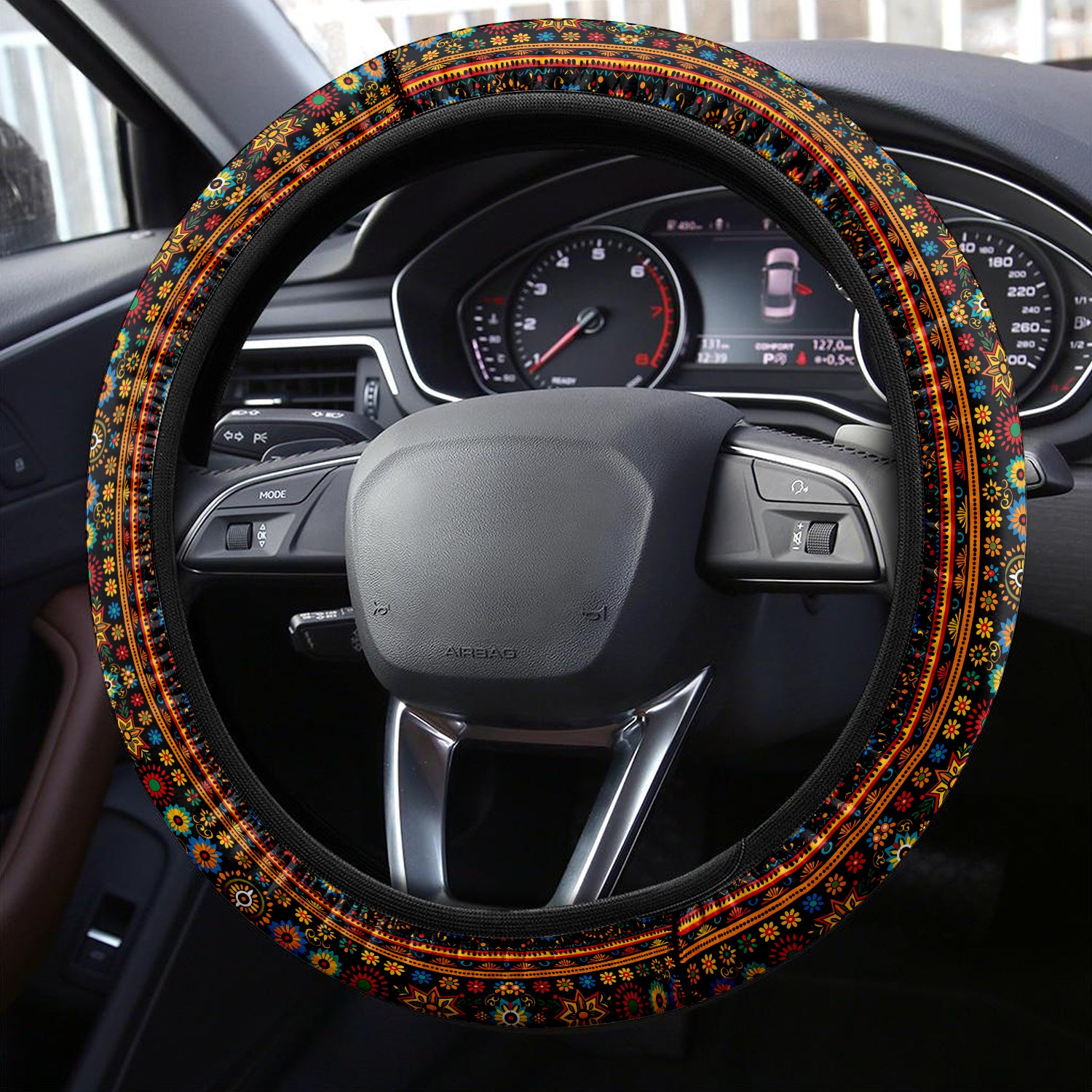 Mandala  Boho Car Steering Wheel Cover Update Version, Forest Botanical Custom-Fit for Car, Premium Leather Car Steering Wheel Cover , Car Accessories, Boho 07 - Delicate Leather