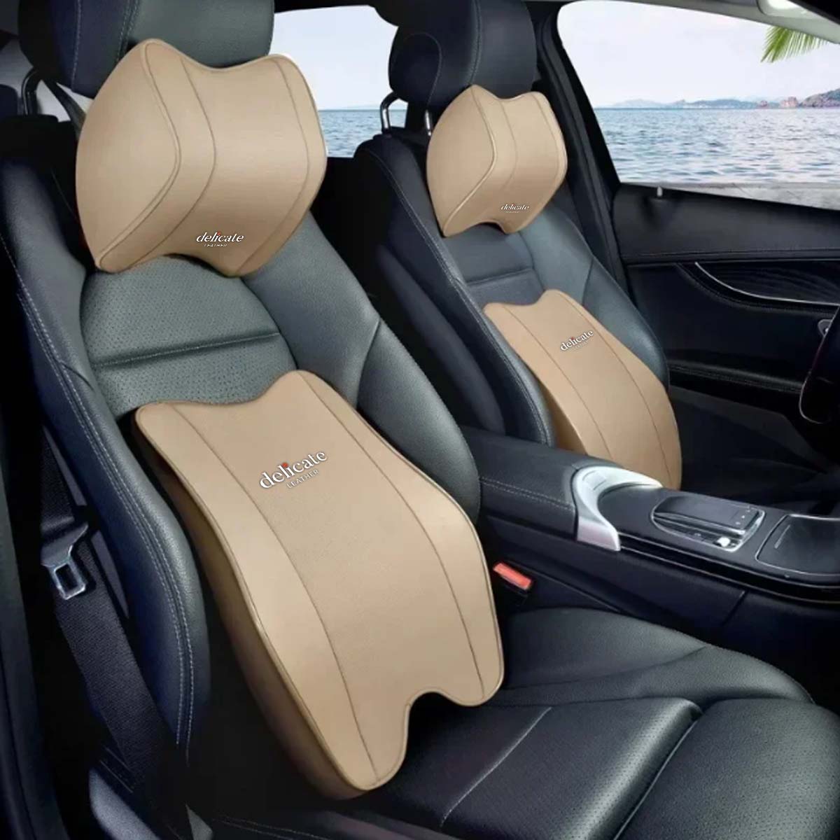 Delicate Leather 2/1PCS Car Headrest Neck Support Pillow with Breathable Memory Foam Rebound Guard and Universal Car Lumbar Pillow - Delicate Leather