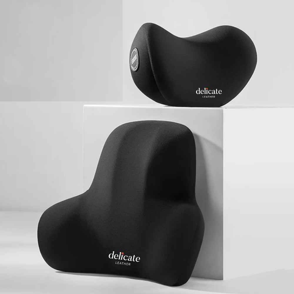 Delicate Leather Neck Memory Foam Pillow, Fit with all car, Car Seat Headrest Neck Rest Cushion for Driving Seat Auto Head Rest Neck Support
