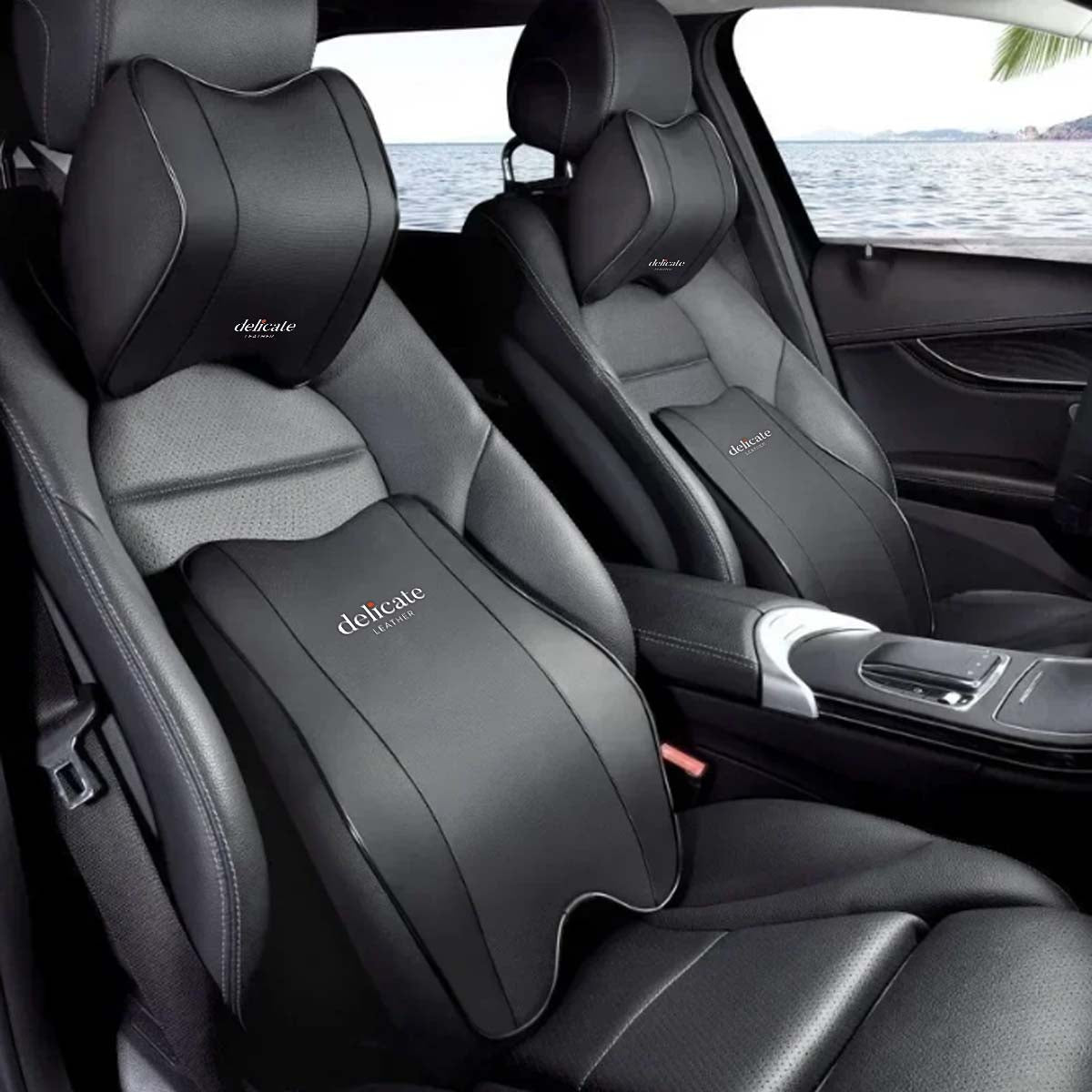 Delicate Leather 2/1PCS Car Headrest Neck Support Pillow with Breathable Memory Foam Rebound Guard and Universal Car Lumbar Pillow - Delicate Leather