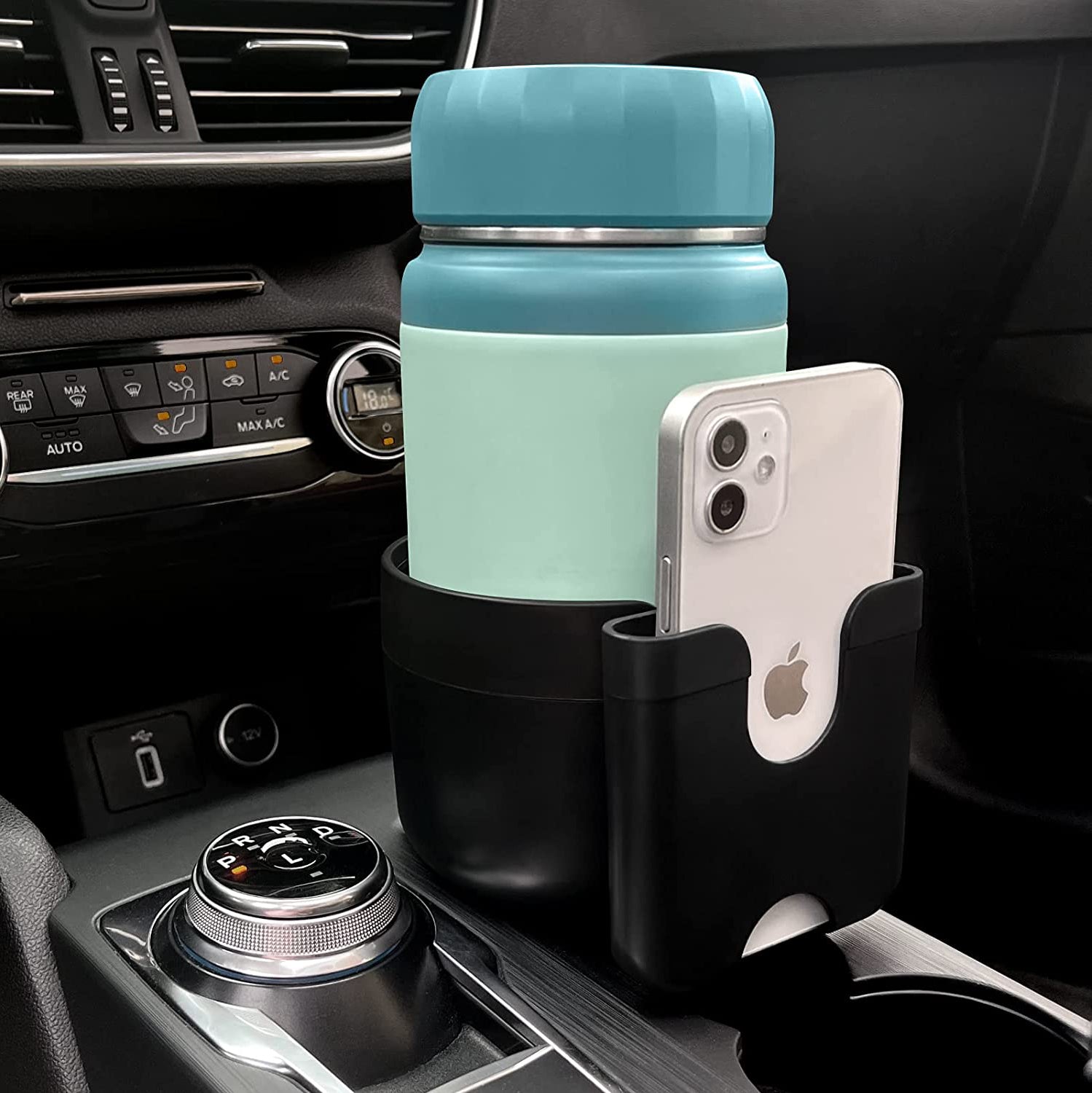 Car Cup Holder 2-in-1, Custom-Fit For Car, Car Cup Holder Expander Adapter with Adjustable Base, Car Cup Holder Expander Organizer with Phone Holder DLWQ233 - Delicate Leather