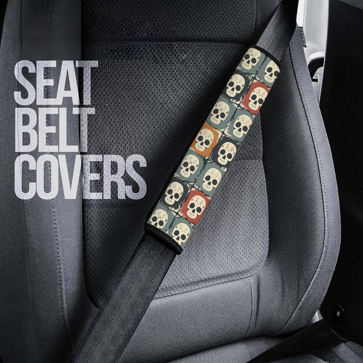 Happy Halloween Seat Belt Covers (2PCS) , Cute Skull Microfiber Leather Seat Belt Shoulder Pads for More Comfortable Driving, Halloween 07 - Delicate Leather