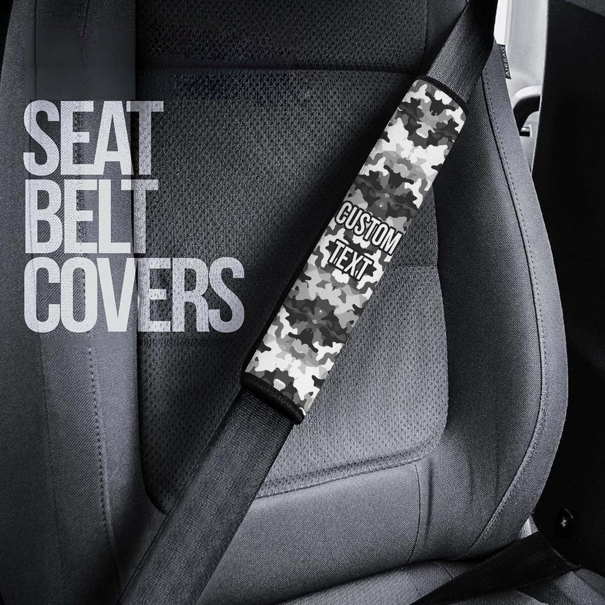 Personalized Custom Camo Seat Belt Covers (2PCS) Black And White Camouflage, Microfiber Leather Seat Belt Shoulder Pads for More Comfortable Driving, Camo 03