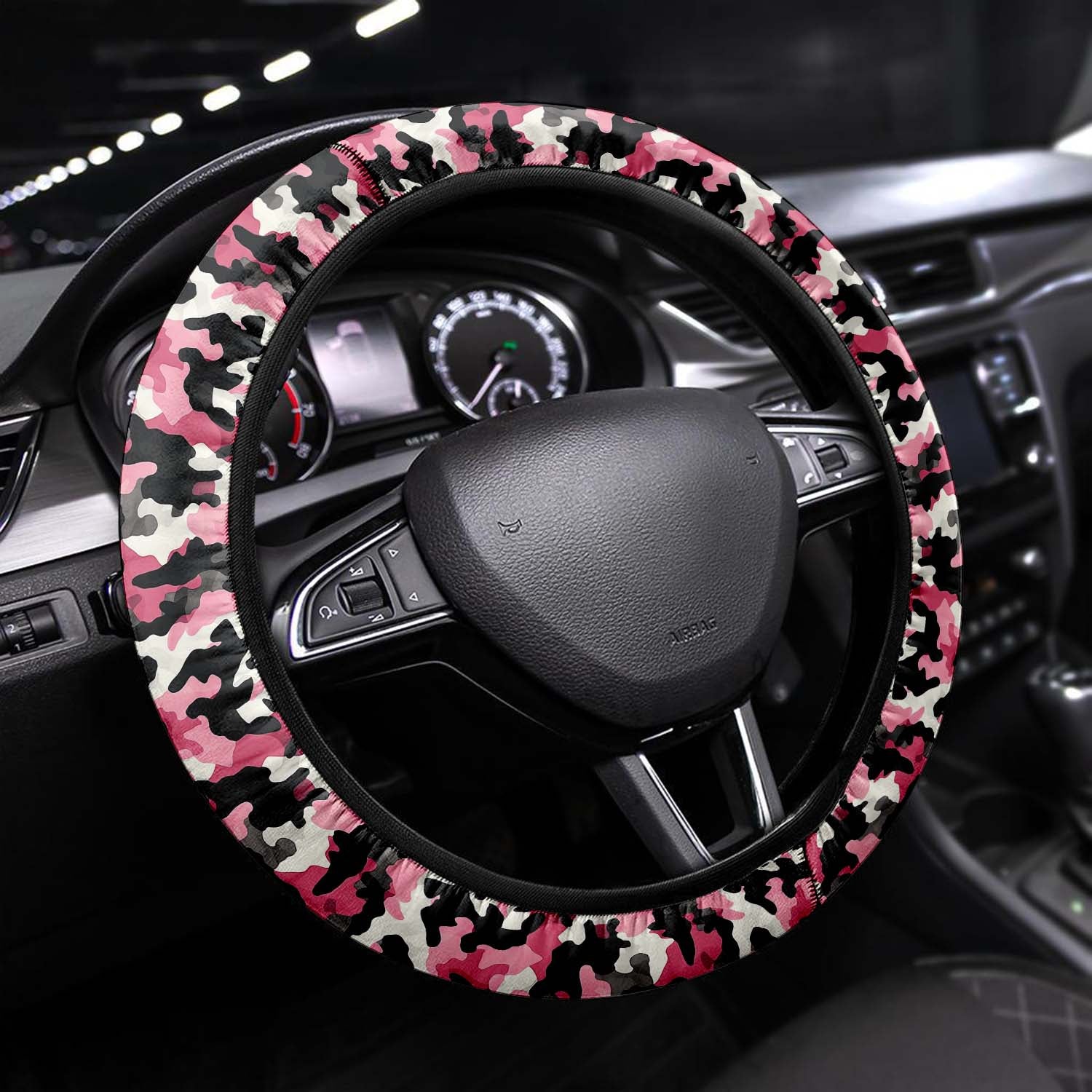 Car Steering Wheel Cover Update Version, Pink Camo Camouflage Custom-Fit for Car, Premium Leather Car Steering Wheel Cover , Car Accessories, Camo 08
