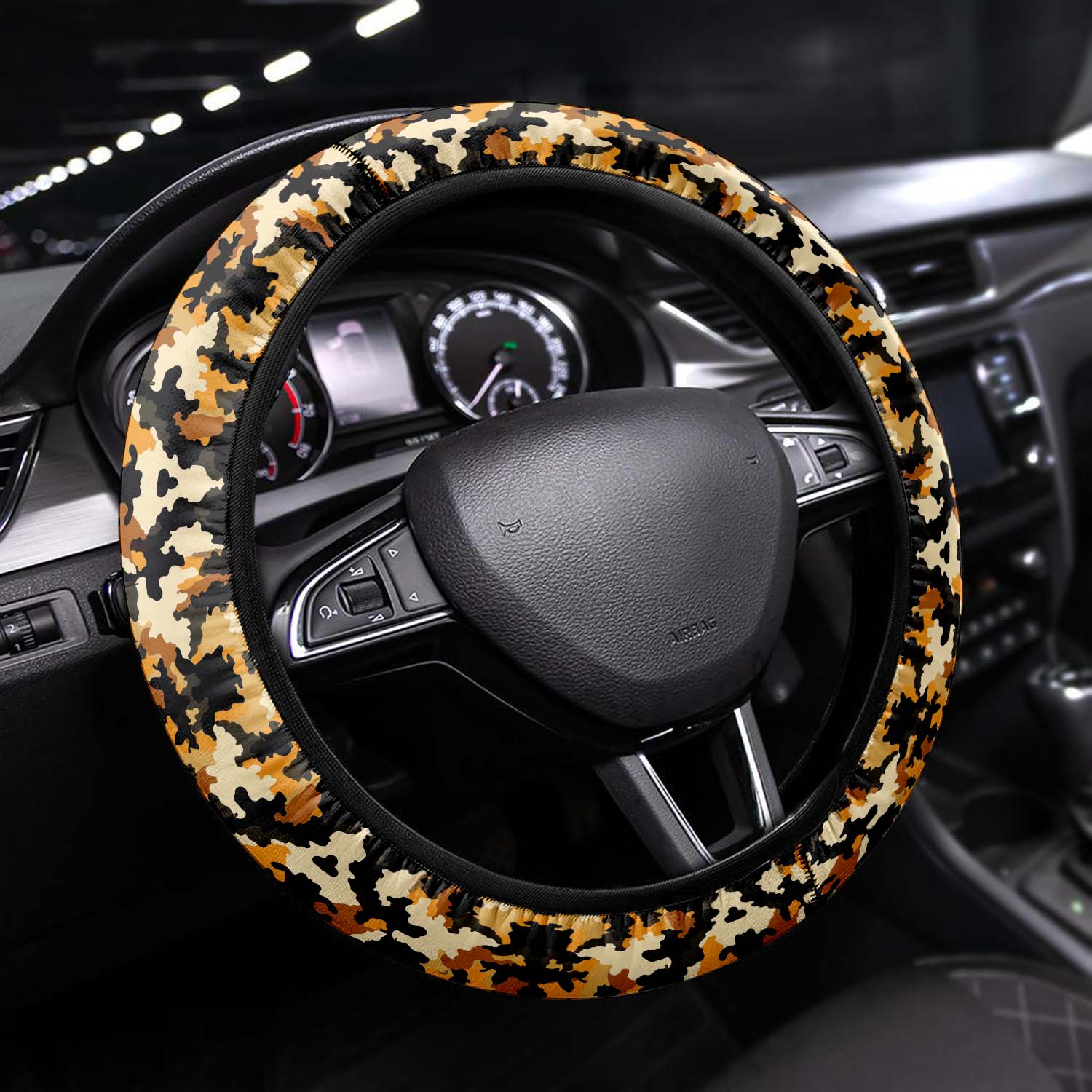 Car Steering Wheel Cover Update Version, Yellow and Black Camo Camouflage Custom-Fit for Car, Premium Leather Car Steering Wheel Cover , Car Accessories, Camo 11