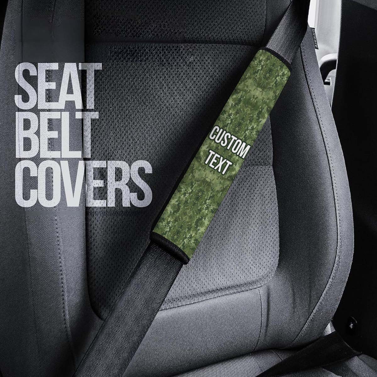 Personalized Custom Camo Seat Belt Covers (2PCS) Green Camouflage, Microfiber Leather Seat Belt Shoulder Pads for More Comfortable Driving, Camo 06