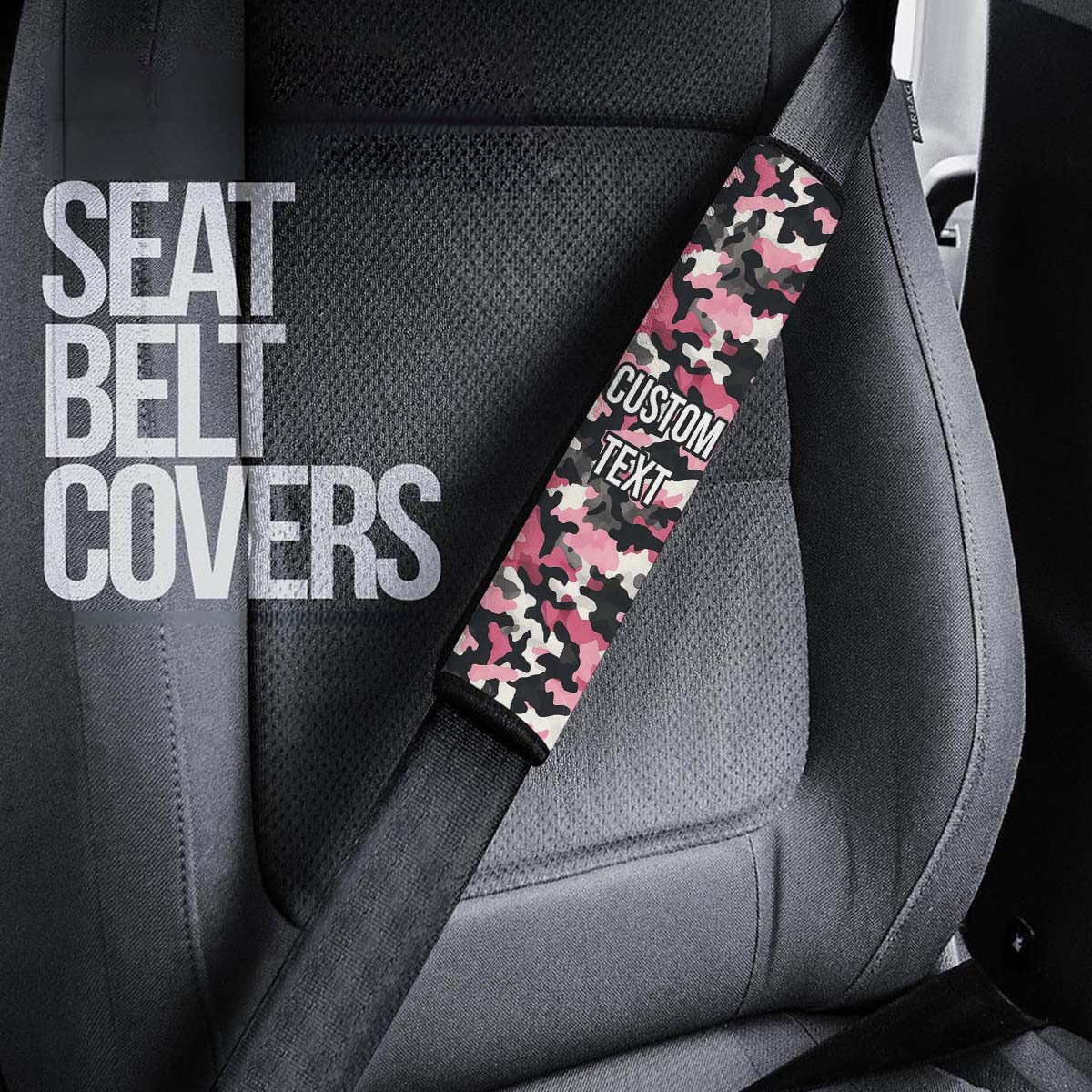 Personalized Custom Camo Seat Belt Covers (2PCS) Black And Pink Camouflage, Microfiber Leather Seat Belt Shoulder Pads for More Comfortable Driving, Camo 08 - Delicate Leather