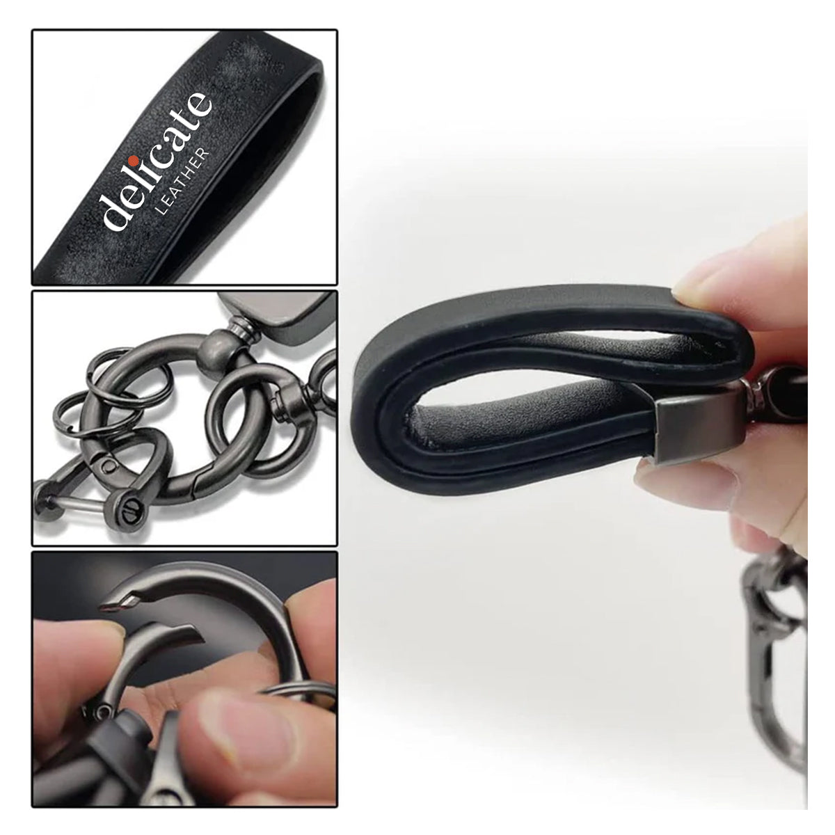 4PCS Car Valve Stem Caps and Genuine Leather Keychain for Car Key Chain Driver Gift, Black - Delicate Leather