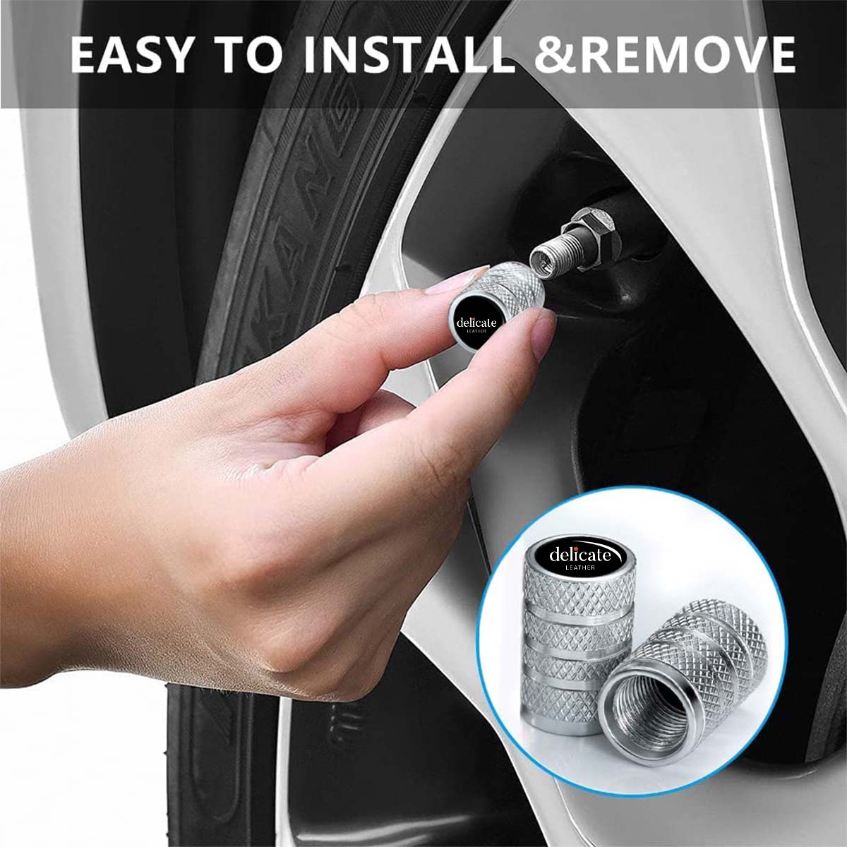 4pcs Car Tire Dust Caps Car Tire Air Caps, Alloy Metal Car Tire Valve Caps for Anti-Corrosion Leak-Proof Screw-on Easy Grip Silver - Delicate Leather