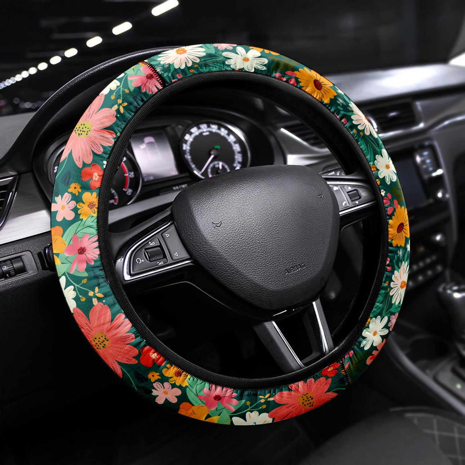 Tropical Rainforest, Forest Botanical, Flower Car Steering Wheel Cover Update Version, Forest Botanical Custom-Fit for Car, Premium Leather Car Steering Wheel Cover , Car Accessories, Tropical 09 - Delicate Leather