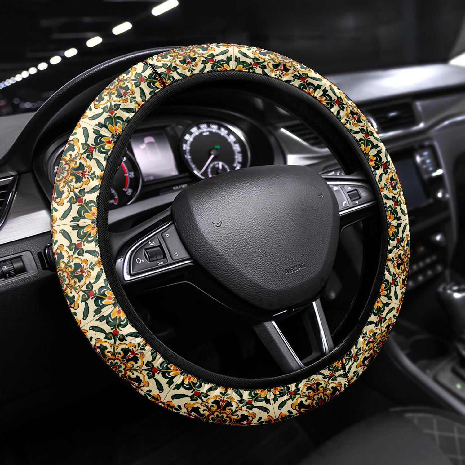 Mandala  Boho Car Steering Wheel Cover Update Version, Forest Botanical Custom-Fit for Car, Premium Leather Car Steering Wheel Cover , Car Accessories, Boho 04 - Delicate Leather