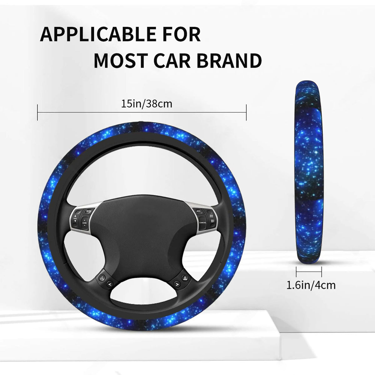 Galaxy Blue Steering Wheel Cover, Beautiful Galaxy and Star Cute Car Steering Wheel Cover , Car Accessories 29 - Delicate Leather