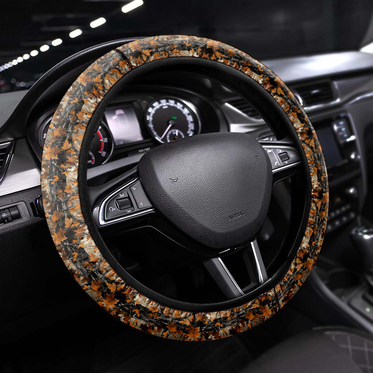 Car Steering Wheel Cover Update Version, Orange Camo Camouflage Custom-Fit for Car, Premium Leather Car Steering Wheel Cover , Car Accessories, Camo 13 - Delicate Leather