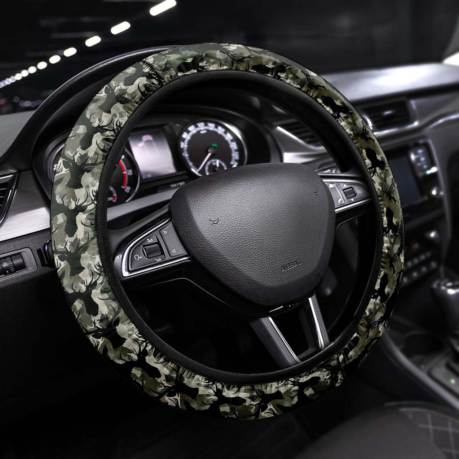 Car Steering Wheel Cover Update Version, Green Camo Camouflage Custom-Fit for Car, Premium Leather Car Steering Wheel Cover , Car Accessories, Camo 12 - Delicate Leather