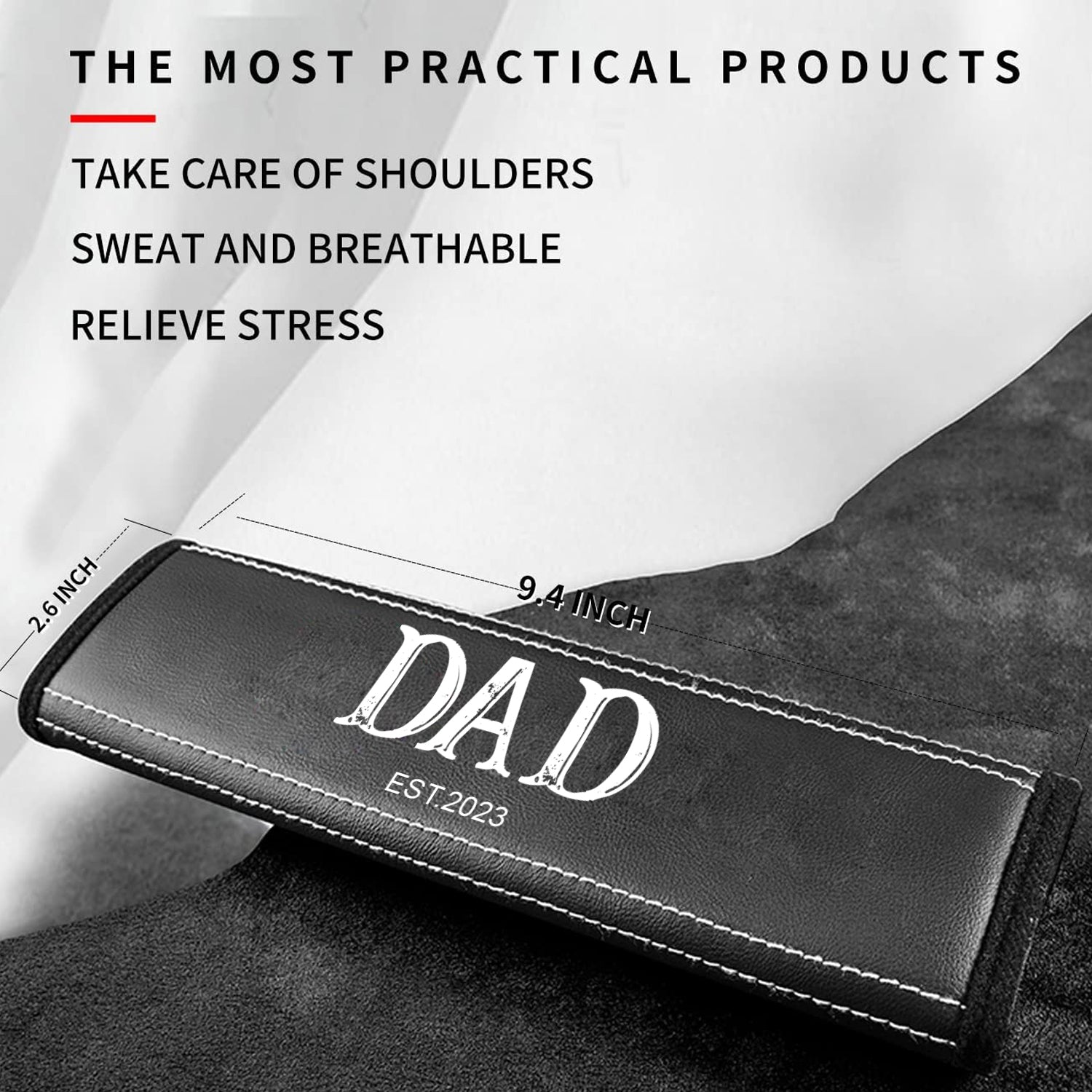 Personalized Car Seat Belt Covers (2PCS), Custom For Your Cars, Microfiber Leather Seat Belt Shoulder Pads for More Comfortable Driving, Daddy Est Year Car Seat Belt, Happy Fist Father's Day, Car Accessories - Delicate Leather