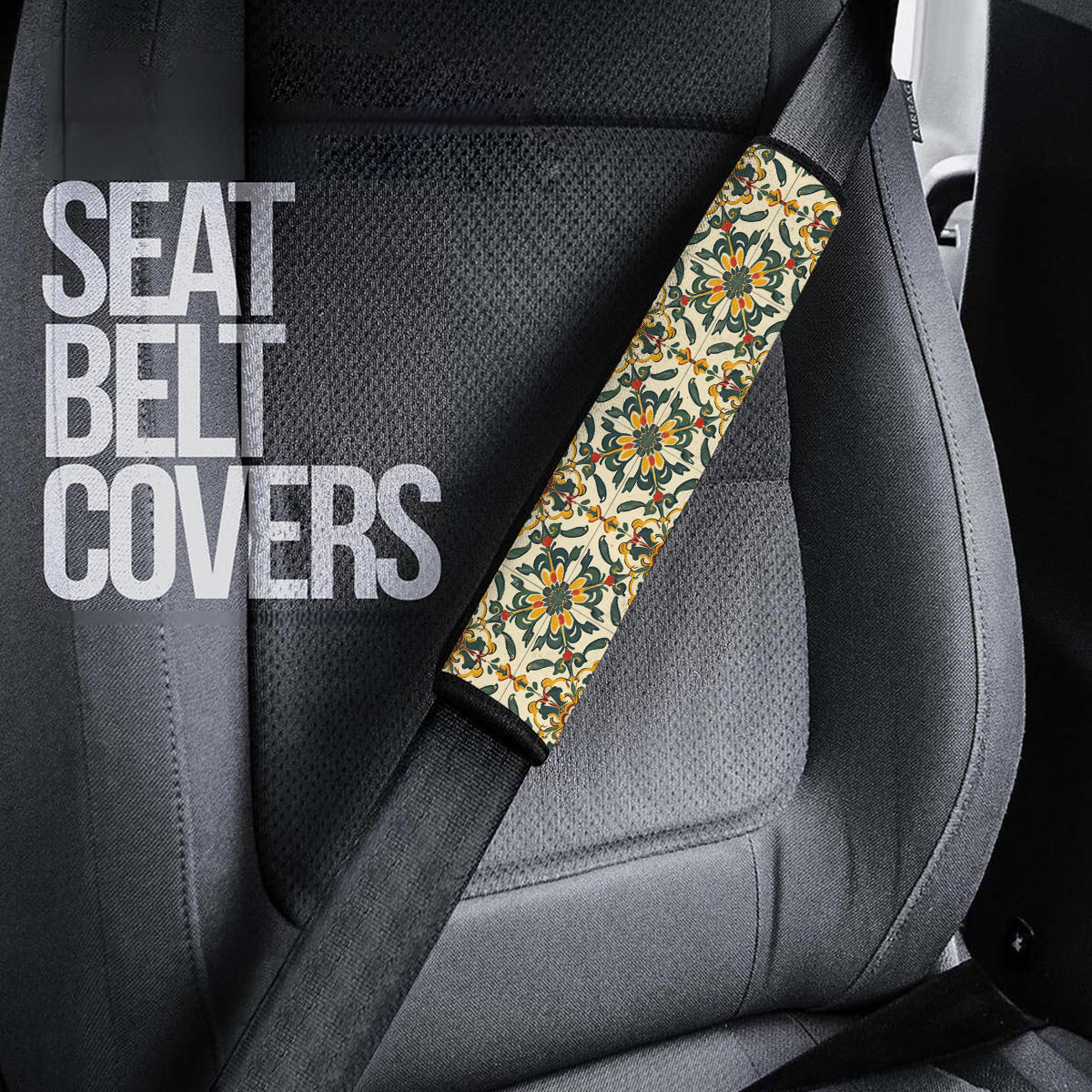 Mandala Boho Seat Belt Covers (2PCS) , Microfiber Leather Seat Belt Shoulder Pads for More Comfortable Driving, Boho 09 - Delicate Leather