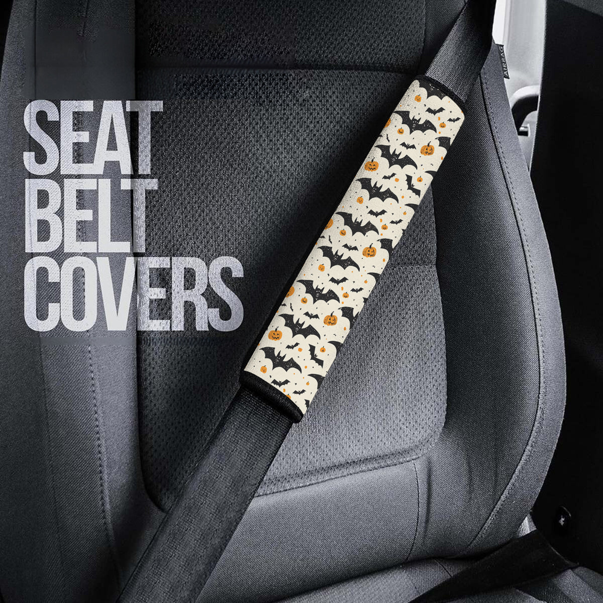 Happy Halloween Seat Belt Covers (2PCS) , Bats Swarm Microfiber Leather Seat Belt Shoulder Pads for More Comfortable Driving, Halloween 08